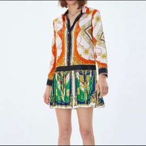 ZARA Collared Pleated Geometric Chain Dress XS